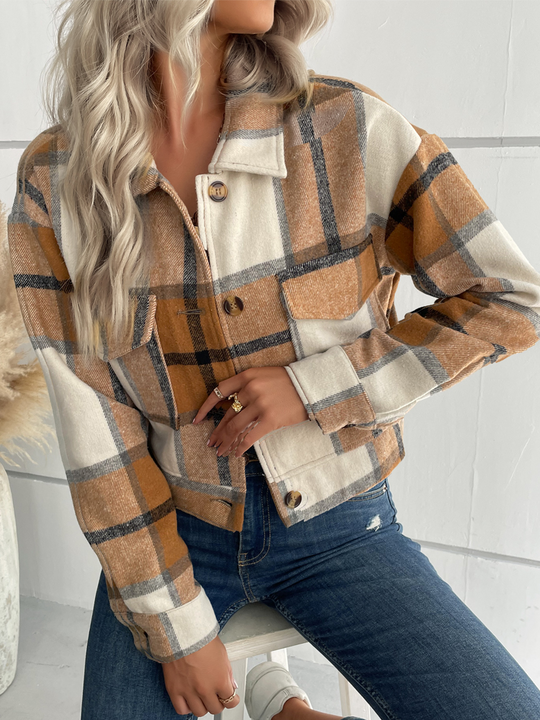 Bauluvio - Plaid Jacke mit Pattentasche für Frauen