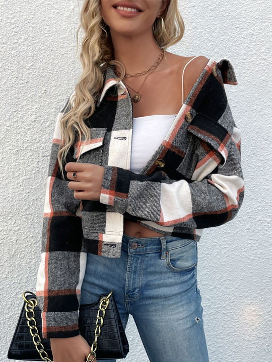 Bauluvio - Plaid Jacke mit Pattentasche für Frauen