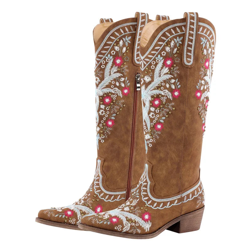 Bauluvio - Weite Stiefel mit Blumenmuster und mittlerer Weite