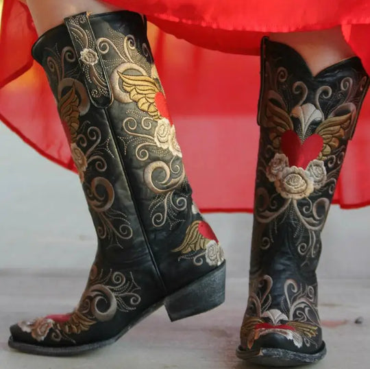 Retro Cowgirl-Stiefel mit Stickerei