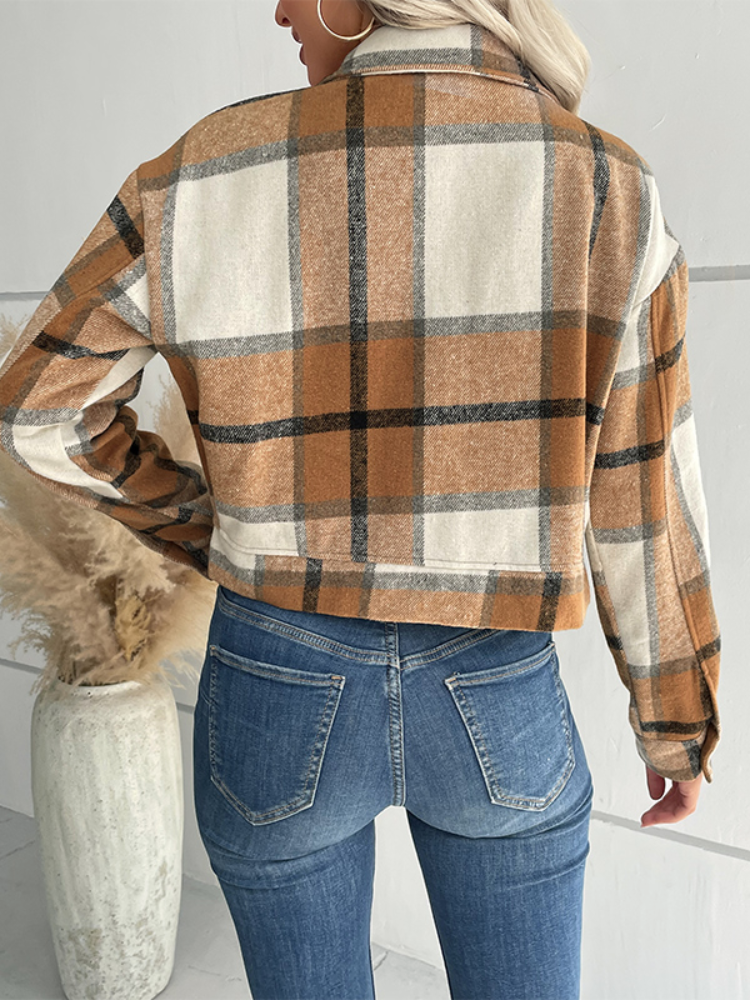 Bauluvio - Plaid Jacke mit Pattentasche für Frauen