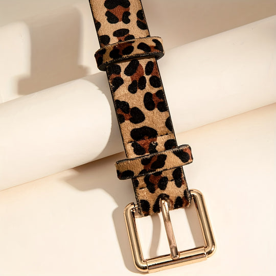 Bauluvio - Leopard Print PU Leder Quadrat Gürtel Pin Schnalle