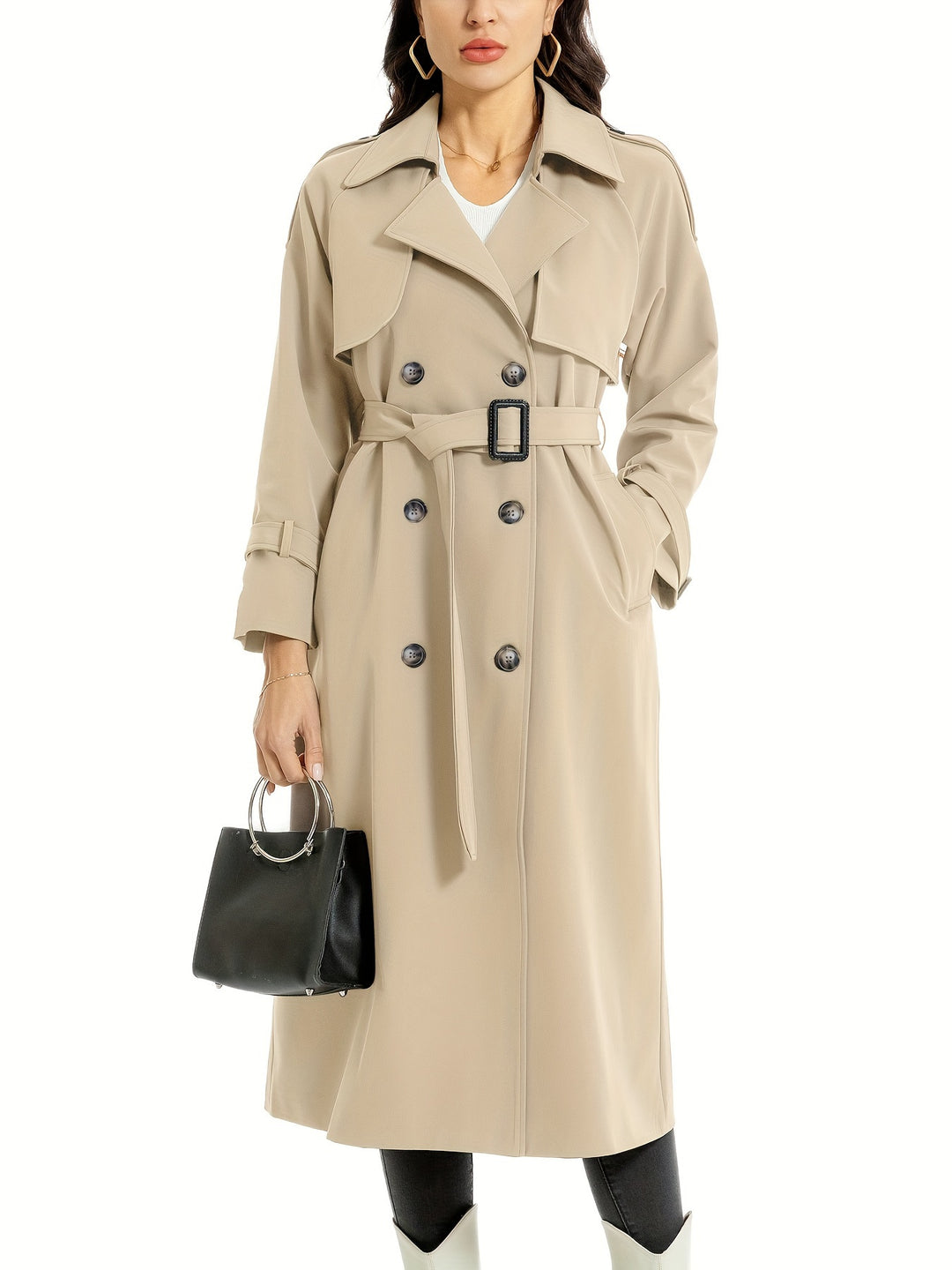 Bauluvio - Damen Trenchcoat mit doppeltem Gürtel