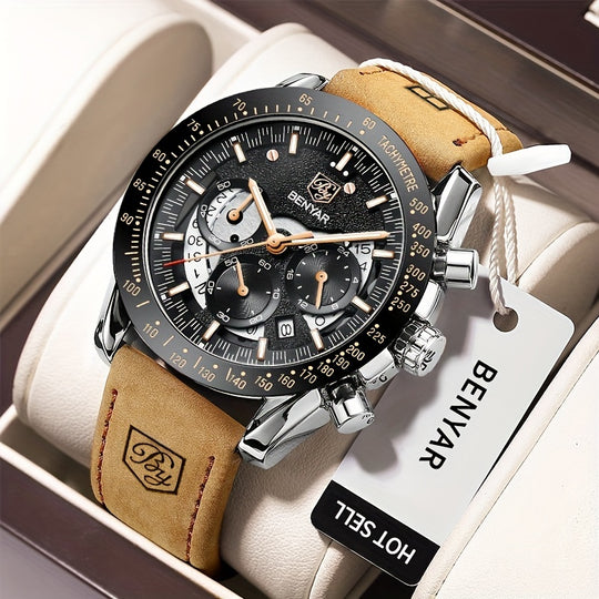 Bauluvio - Herren-Chronograph Analog-Quarz-Uhr