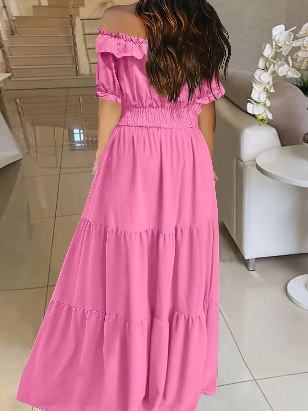 Bauluvio - Elegantes schulterfreies Maxikleid mit Rüschenbesatz