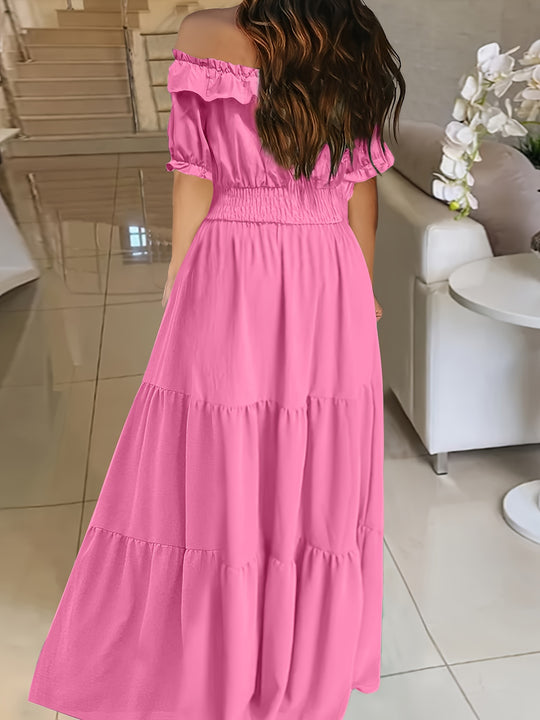 Bauluvio - Elegantes schulterfreies Maxikleid mit Rüschenbesatz