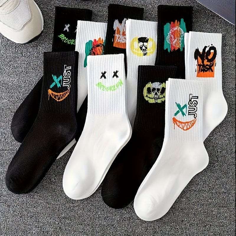 Bauluvio - Herren Trendy Cartoon Graffiti Muster Crew Socken (3/5/10 Paare)