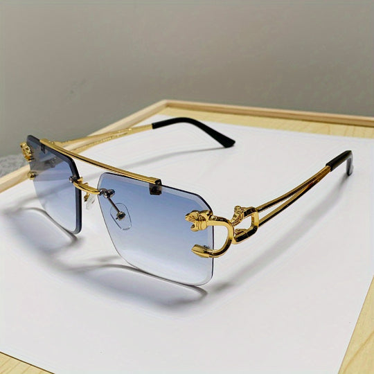 Bauluvio - Gold Tiger Head Square Rimless Sonnenbrille