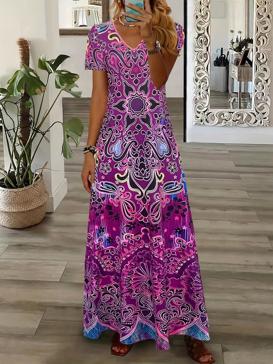 Bauluvio - Ethnisches Boho-Maxikleid mit Blumendruck