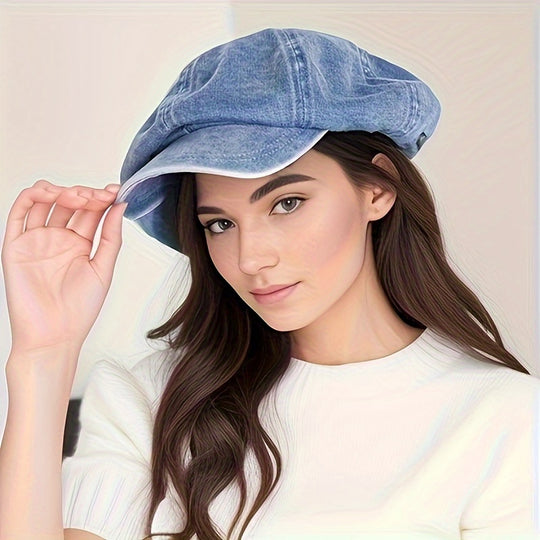 Bauluvio - Damen Vintage Denim Beret Hut