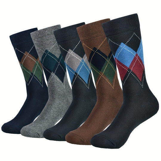 Bauluvio - Colorblock Rhombus Crew Socken für Männer (5 Paar)