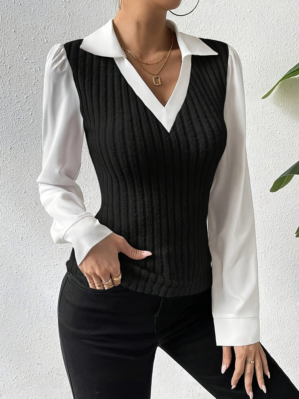 Faux Twinset Revers Bluse