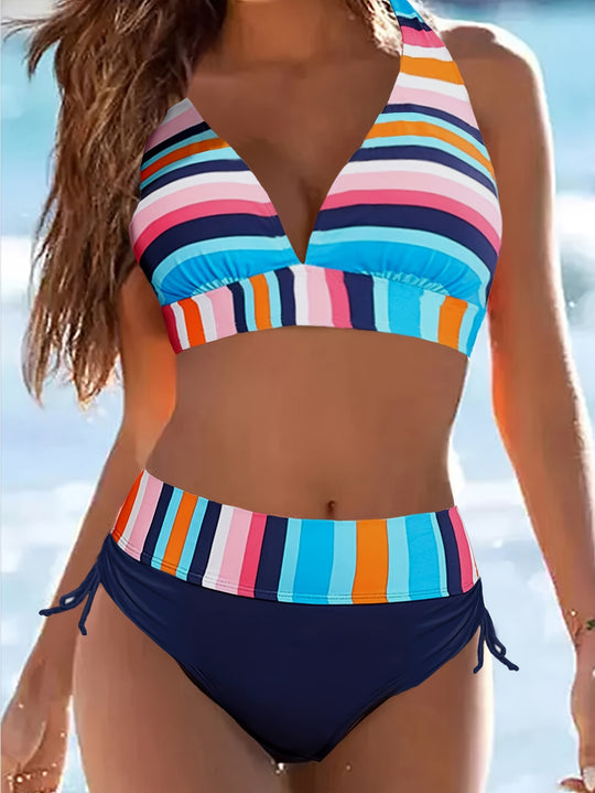 Bauluvio - Bunt gestreiftes Bikini-Set mit Kordelzug