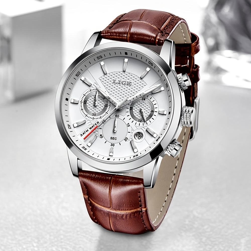 Bauluvio - Luxus-Lederuhr mit Quarz-Chronograph für Herren