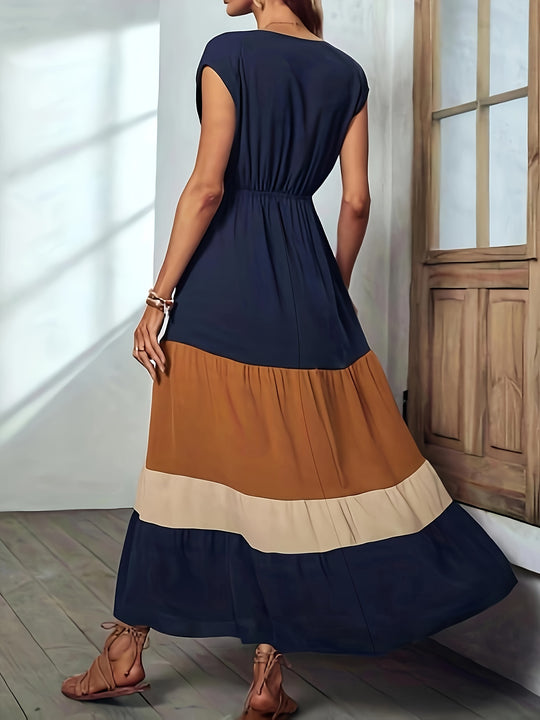 Bauluvio - Elegantes Farbblock-Maxikleid mit Wickelausschnitt