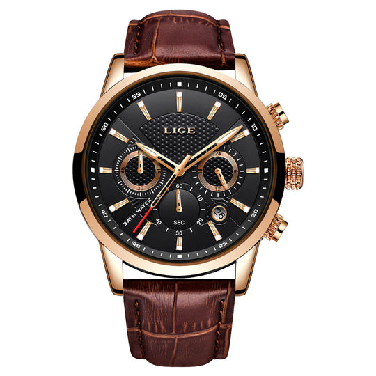 Bauluvio - Luxus-Lederuhr mit Quarz-Chronograph für Herren