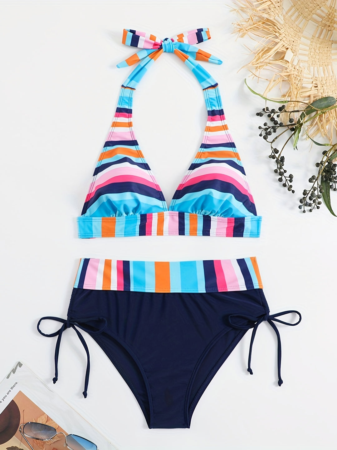 Bauluvio - Bunt gestreiftes Bikini-Set mit Kordelzug