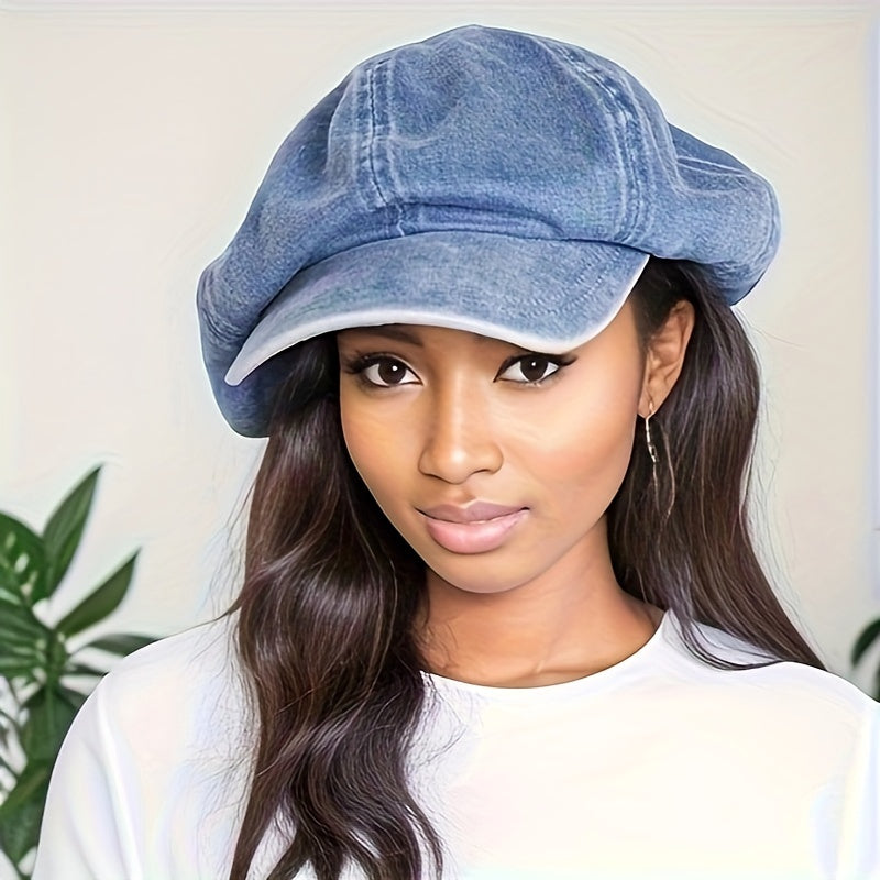 Bauluvio - Damen Vintage Denim Beret Hut